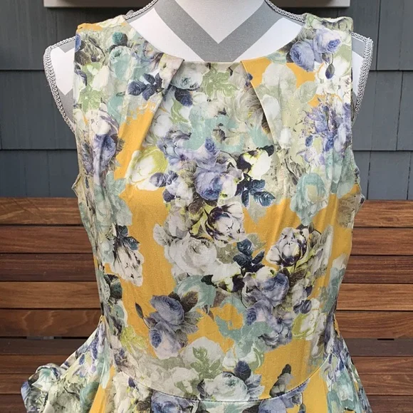 Modcloth Closet London UK 16/ US 12 Yellow Floral Vintage Style Dress - Picture 3 of 8